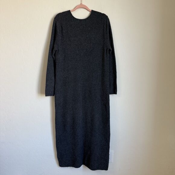 Zara Charcoal Gray Fleece Maxi Sweater Dress Size L Lagenlook Old Money Preppy - Picture 8 of 11